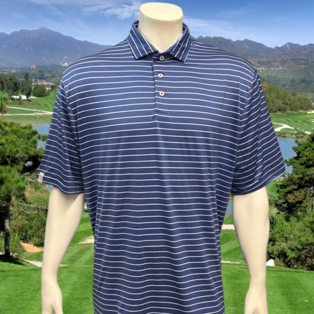 RLX Ralph Lauren Blue Orange White Striped Stretch Men's Golf Polo Shirt XL EUC